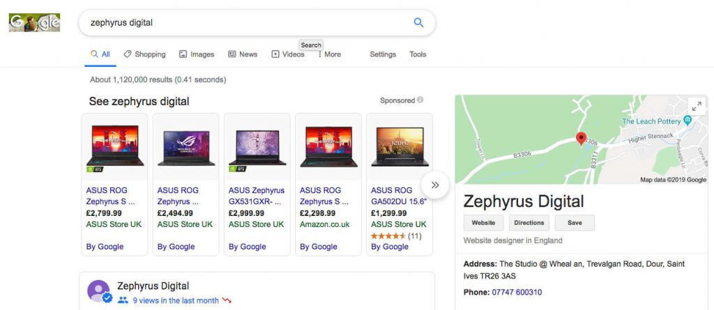 Zephyrus Digital Google Search Result